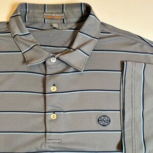 Peter Millar Summer Comfort XL Grey Red Sky Ranch GC Blue Stripe Golf Polo Shirt
